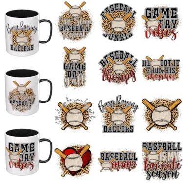 Imagem de Adesivos UV DTF Ball Games - 12 folhas de beisebol UV DTF para canecas de café, decalques DIY para copos, esfregar à prova d'água em transferências para artesanato