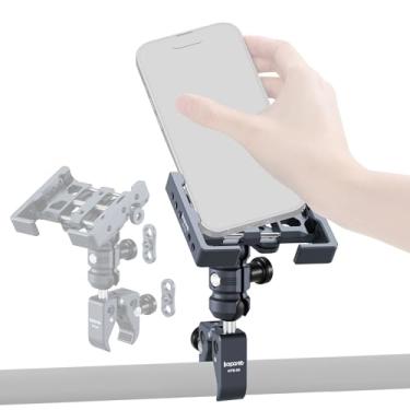 Imagem de KAPARNER Kit de suporte de telefone antifurto com absorção de choque, braço de soquete duplo de alumínio e braçadeira de haste forte do guidão, instalado em haste redonda de trilho de 1,4 a 4,5 cm de