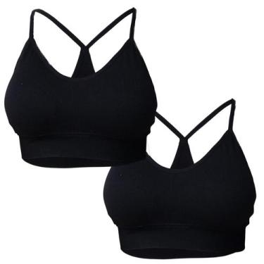 Imagem de Kit 2 Sutiãs Top Nadador Poliamida Bojo Removível Confortável COR:PRET