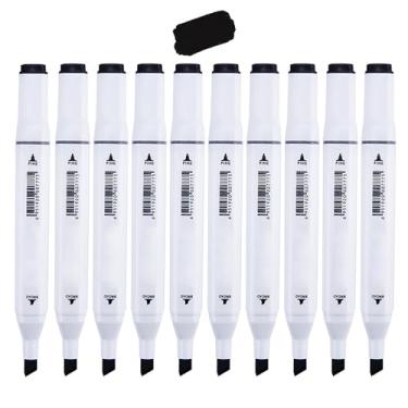 Imagem de Liulich 10 marcadores de álcool série de cores puras, conjunto de marcadores de cor sólida de ponta dupla para adultos iniciantes desenho esboço (preto)