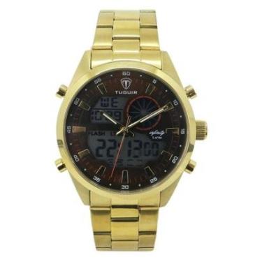 Imagem de Relógio Masculino de Aço Tuguir AnaDigi Infinity GCS-1265 Dourado e Marrom-Masculino