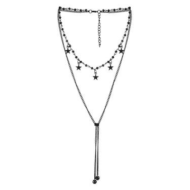 Imagem de Agriajun Colar gótico de corrente em camadas com pingente de lua preta para mulheres, colares góticos empilháveis ajustáveis, acessórios, joias modernas, presente, Zinco, Sem Pedra Preciosa