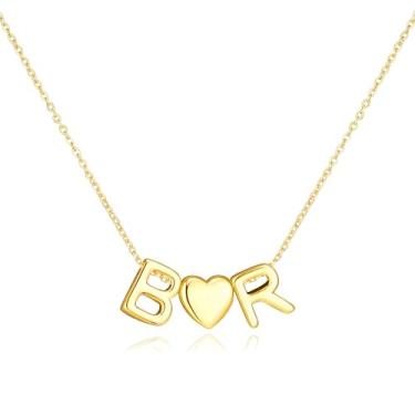 Imagem de adoyi Colares com inicial para mulheres, banhado a ouro 14 quilates, com letras de bolhas, colar delicado coração A-Z, colar com pingente de inicial, presentes de aniversário para mulheres, joias, 14