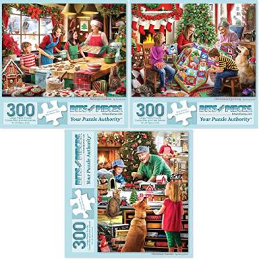 Imagem de Bits and Pieces - Conjunto econômico de três (3) quebra-cabeças de 300 peças para adultos - 46 cm x 61 cm cada - Quebra-cabeças de Natal de Larry Jones