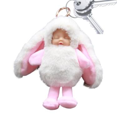 Imagem de Boneca de pelúcia, chaveiro de pelúcia fofo,Chaveiro com pingente de boneca de desenho animado - Chave do carro titular saco pingente brinquedos, mochila pendurado ornamento orelhas longas coelho bone