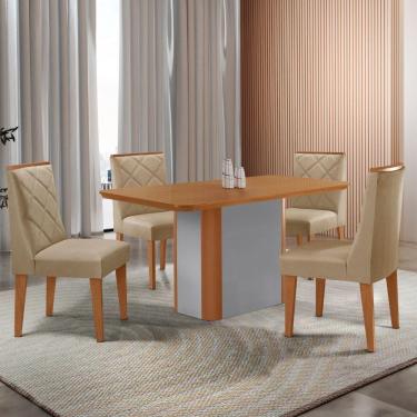 Imagem de Mesa De Jantar Isadora 120 Tampo Mdf Laminado 4 Cadeiras Isadora Turim 07 Naturale Off White