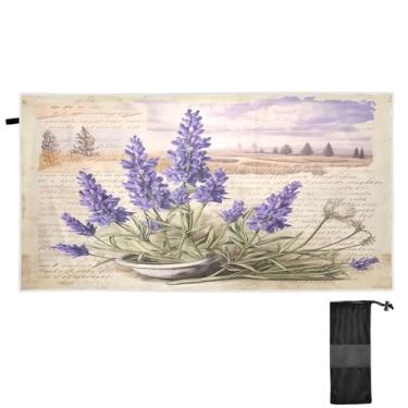 Imagem de ATTX Toalha de praia vintage lavanda 76 x 152 cm - Cobertor de microfibra leve de secagem rápida e resistente à areia para piscina, ioga, academia e viagens | Esportes de banho de natação multiuso