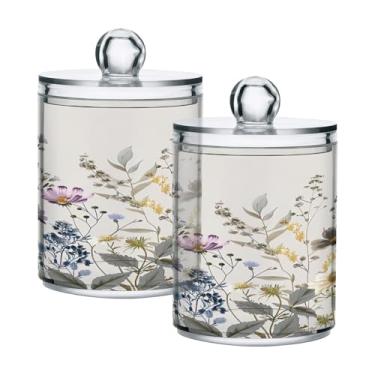 Imagem de ATTX Dispensador de suporte Qtip Wildflowers para bola de algodão, cotonete, frasco de boticário de plástico transparente, decoração de casa, pote de armazenamento de cozinha, pacote com 2 (428)