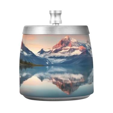 Imagem de SEHANY Cinzeiro Majestic Mountain Peak com tampa para cigarros, à prova de vento, sem fumaça, aço inoxidável, cinzeiros para uso interno e externo, grande, inodoro, para fumantes, decoração de
