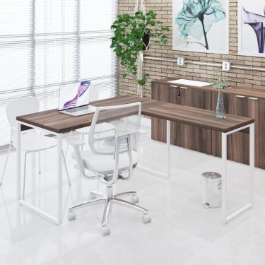 Imagem de Mesa Em L Office 135x150x75cm Kuadra Nogal - Est.branca
