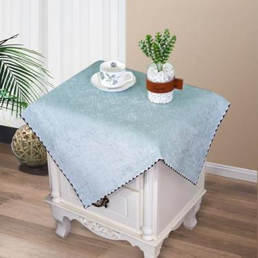 Imagem de Wuluwala Toalha de mesa de cabeceira quadrada pequena toalha de cabeceira pano simples cor sólida toalha de mesa lateral tecido chenille macio capa de mesa para quarto festa de casamento rústica