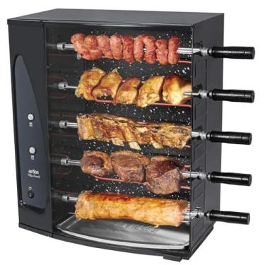Imagem de Churrasqueira Elétrica Rotativa com 5 Espetos, 220V, 3200W, Porta de Vidro, Sem Fumaça para Apartamento
