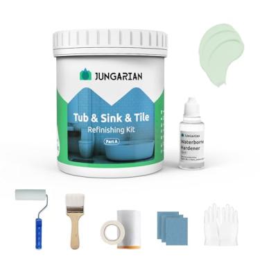Imagem de Jungarian Kit de retoque de banheira e azulejo 1000 ml com ferramentas, baixo odor faça você mesmo, pintura de banheiro, pia, bancada, azulejo, chuveiro, tinta, para banheiro, cozinha, porcelana,