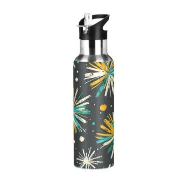 Imagem de Wassud Garrafa de água esportiva de aço inoxidável com canudo garrafas de água com isolamento de palha, copo portátil de fogos de artifício colorido, 940 ml