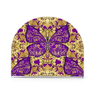 Imagem de Qilmy Lindo porta-guardanapos borboleta estilo mandala, porta-guardanapos de acrílico transparente para mesa, suporte de guardanapo de coquetel de papel de seda para cozinha, dispensador de