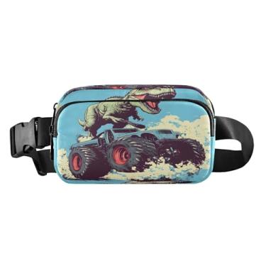 Imagem de CEBUGI Pochetes de caminhada para homens, mulheres, dinossauros e caminhões, modernas, resistentes à água, com cinto ajustável para treino, viagem, corrida