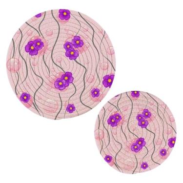 Imagem de Wassud Trivet de linhas onduladas de flores para pratos quentes suportes de panela redondos de algodão almofadas quentes elegantes porta-copos decoração de cozinha e acessórios 2 peças