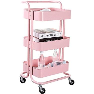 Imagem de Carrinho utilitário de 3 camadas com alça organizador multiuso organizador de carrinho de prateleira com rodas de bloqueio para biblioteca, escritório, sala de aula, casa, sala de jantar