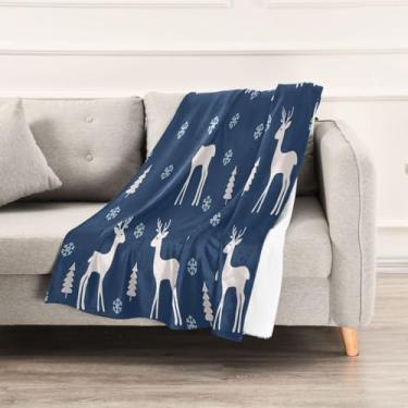 Imagem de Wassud Cobertores e mantas de Natal 152 x 228 cm com estampa de cervo para sofá, cobertores quentes aconchegantes de lã de pelúcia para cama, sofá, cadeira, decoração de casa