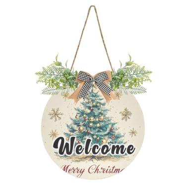 Imagem de YETTASBIN Placa de boas-vindas para árvore de Natal, placa de parede à prova d'água, guirlanda decorativa de alpendre para inauguração de casa, quintal, jardim, decoração de férias, 30 x 30 cm