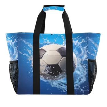 Imagem de Wassud Bola de futebol em água respingo reutilizável sacola grande bolsa de lona impermeável organizador para praia, piquenique, lavanderia, viagem