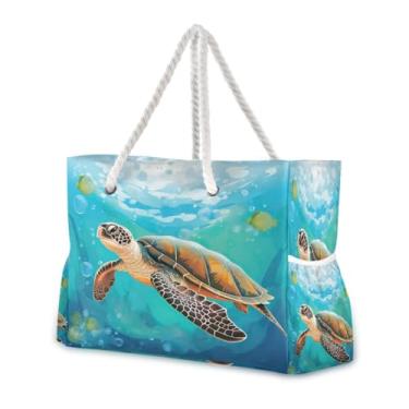 Imagem de Wassud Bolsa de praia Seaturtle grande para mulheres, impermeável, à prova de areia, bolsa de viagem com zíper e bolso para piscina, academia, acampamento