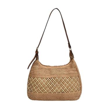 Imagem de SweatyRocks Bolsa de ombro feminina de palha com alça ajustável, bolsas de praia de verão, Caqui, one_size
