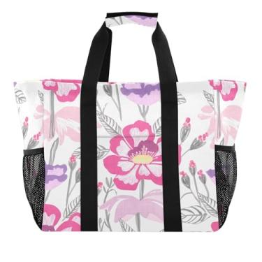 Imagem de Wassud Flores de tulipas (2) sacolas de compras reutilizáveis grande bolsa organizadora de lona impermeável para praia, piquenique, lavanderia, viagem
