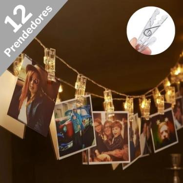 Imagem de Varal Cordão Pregador Luminoso LED Decorativo Foto Luz Amarela Enfeite