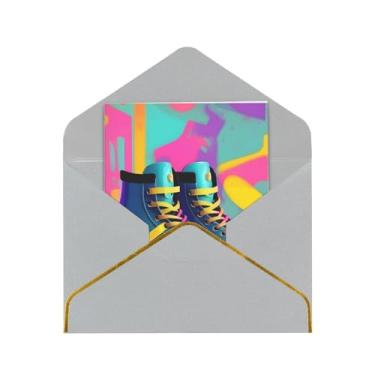 Imagem de Patins coloridos retrô estampados cartões comemorativos para todas as ocasiões cartões de notas em branco versáteis com envelopes 11,4 x 15,2 cm