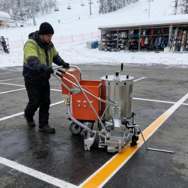 Imagem de Máquina de marcação de estrada termoplástica de empurrar manualmente, decapador de linha de largura múltipla de 50-450 mm com balde de precisão para garagens de estacionamento comercial/ruas urbanas