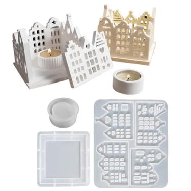 Imagem de Formas De Silicone Para Castiçais,Molde De Fundição | Molde De Silicone Para Suporte Com Design De Casa Oca - Para Resina Decoração De Mesa Chocolate Gelatina Iniciantes Feriados Dos