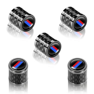 Imagem de Erivis 5 peças de tampas de válvula de pneu, padrão de fibra de carbono com logotipo vermelho-azul de duas cores para BMW X3 X5 X7 X1 X6 X4 3 5 7 Series M3 M4 M5 M6 acessórios, tampas de haste de