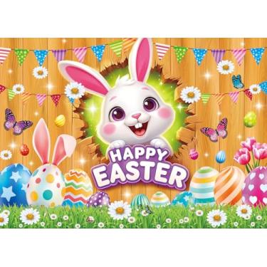 Imagem de Fundo de Feliz Páscoa, Coelhinho da Páscoa, Coelhinho da Páscoa, Ovos Coloridos, Floral, Grama Verde, Faixa de Madeira Fundo para Festa de Aniversário Infantil Decoração de Quintal Adereços de Cabine
