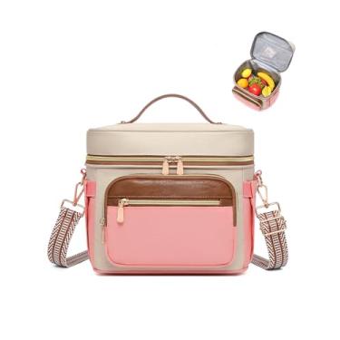 Imagem de BAVERGE Lancheira isolada para mulheres, lancheira adulta para trabalho com compartimento refrigerador à prova de vazamento grande bolsa de almoço com alça de ombro ajustável suporte de copo para