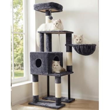 Imagem de Heybly Árvore para gatos, 120 cm, torre para gatos internos, condomínio espaçoso para gatos com espaço oculto, tubo de aço resistente, poleiro superior de pelúcia macia, rede aconchegante e postes
