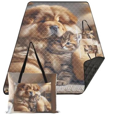 Imagem de TSENQUE Chow Chow Cobertor de praia para cachorro gatinho gato sem areia impermeável, cobertor de acampamento estampado para grama, cobertores de piquenique fofos, dobrável, 203 x 152 cm