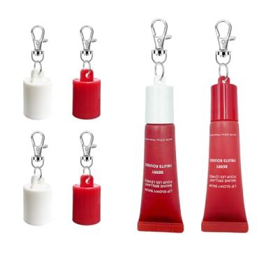 Imagem de 【Pacote com 4】Suporte de protetor labial com chaveiro, capa de substituição portátil compatível com protetor labial LANEIGE de 10 ml, design à prova de vazamento, nunca perca seu brilho labial