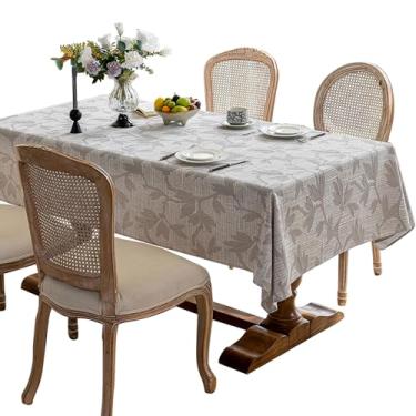 Imagem de Qubjus Elegante toalha de mesa quadrada jacquard em relevo com textura de linho sintético durável com borda bainha toalha de mesa decorativa para jantar e festa (139 x 139 cm, cinza 4)