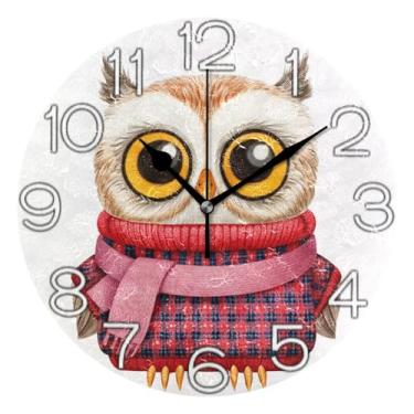 Imagem de GAIGEO Relógio de parede vintage coruja xadrez branco bonito analógico decorativo relógio de cozinha bonito redondo sem tique-taque silencioso, decoração de parede retrô moderna art deco, 25 cm