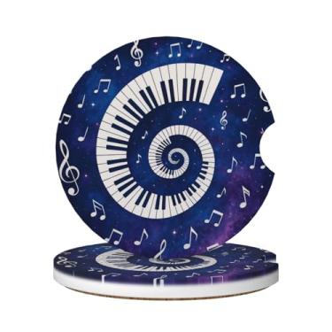 Imagem de FeHuew 2 peças Swirl Piano Teclado Música Nota Cerâmica Porta-copos de Carro Universal Antiderrapante Absorvente Dedo Conjuntos de Porta-copos para Bebidas Decoração Automóvel