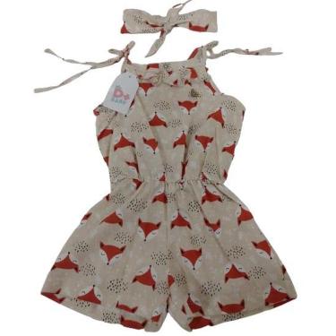 Imagem de Macacão Luxo Menina + Faixa Cabelo D+ Baby Estampado 60204 - Bege - TAM 3 ANOS-Feminino