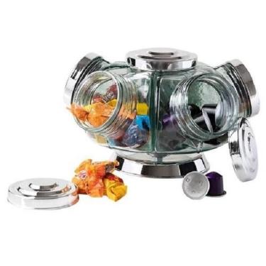 Imagem de Baleiro Giratório Médio 2500 Ml Prata Vidro/Tampa Plástica - Reidosbal