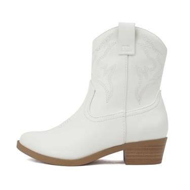 Imagem de Soda "BLAZING-5.1 cm ~ Botas ocidentais para crianças pequenas/crianças/meninas, bico fino, salto baixo, cano alto, cano baixo, cano alto, cano médio, Poliuretano branco, 9 Toddler