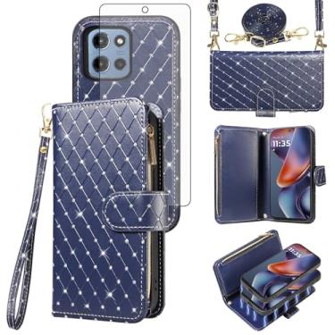 Imagem de Asuwish Capa de celular para Motorola Moto G 5G 2025 com zíper carteira magnética destacável com protetor de tela, alça transversal com cordão de glitter, compartimentos para cartão G5G 5 G G5