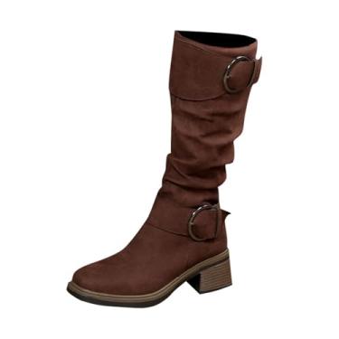 Imagem de Botas femininas de várias fivelas com salto grosso para um visual elegante de outono e inverno, Marrom, 39
