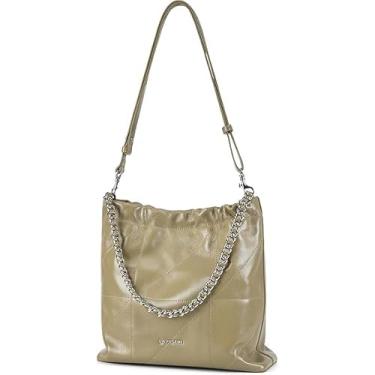 Imagem de LA FESTIN Bolsa transversal de couro dividida para mulheres, bolsas femininas elegantes para trabalho, festas e uso diário, Cinza neblina verde