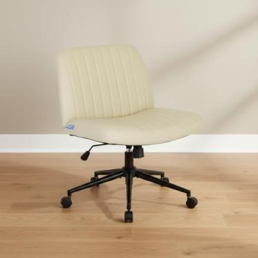 Imagem de Cadeira Escritório DT3 Dolly, Assento Extra Grande e Largo, Leisure, Penteadeira, Escrivaninha, Ceriticação NR-17, Giratória, com rodinha (PU, Cream)