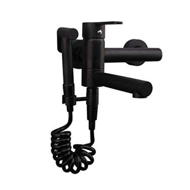 Imagem de Conjunto de torneira de pulverizador de bidê preto com latão de água fria e quente acessório de bidê de mão para vaso sanitário pulverizador de pressão montagem na parede conjunto de pulverizador de