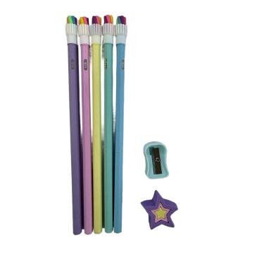 Imagem de Conjunto com 5 Lápis Pretos com Borracha 1 Apontador 1 Borracha Sortidos School Basics